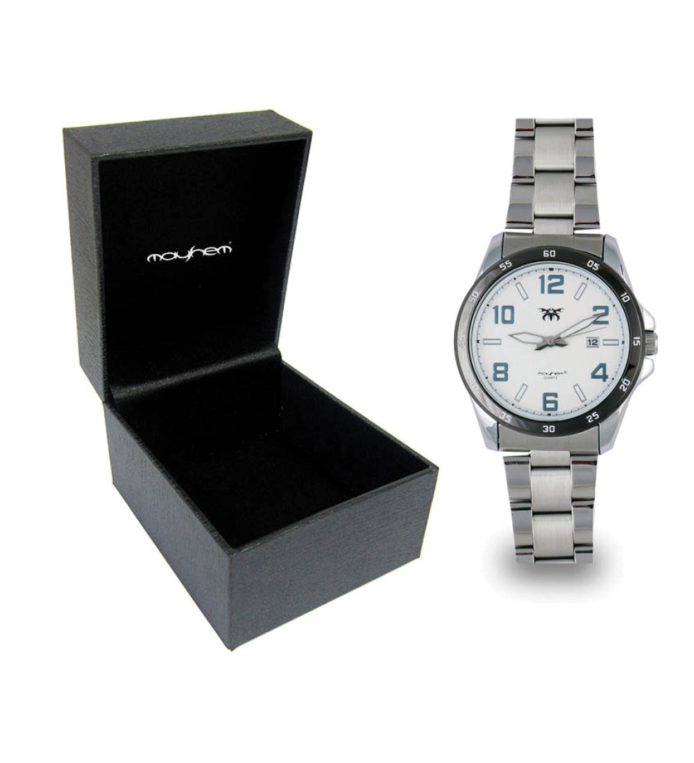 Mayhem Analog Watch - For Men / Silver Chain / White Dial (MAY-W-014 )