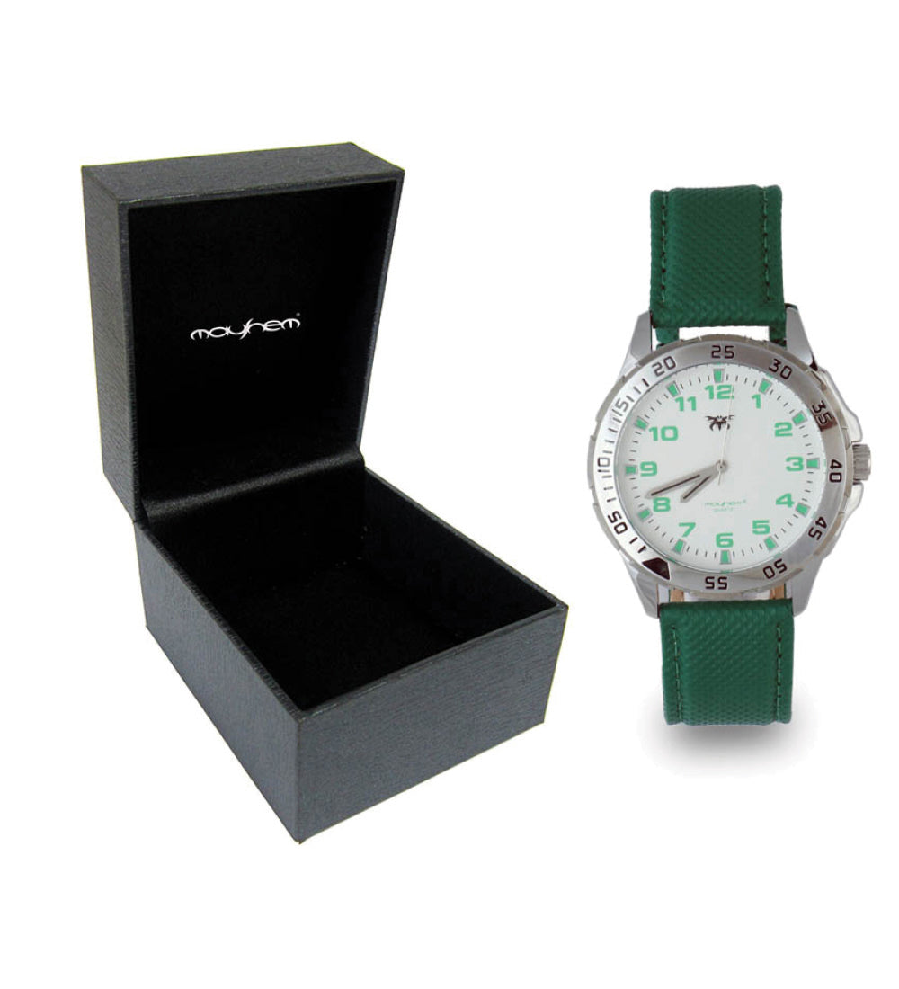 Mayhem Analog Watch - For Men / Green Strap / White Dial (MAY-W-023)