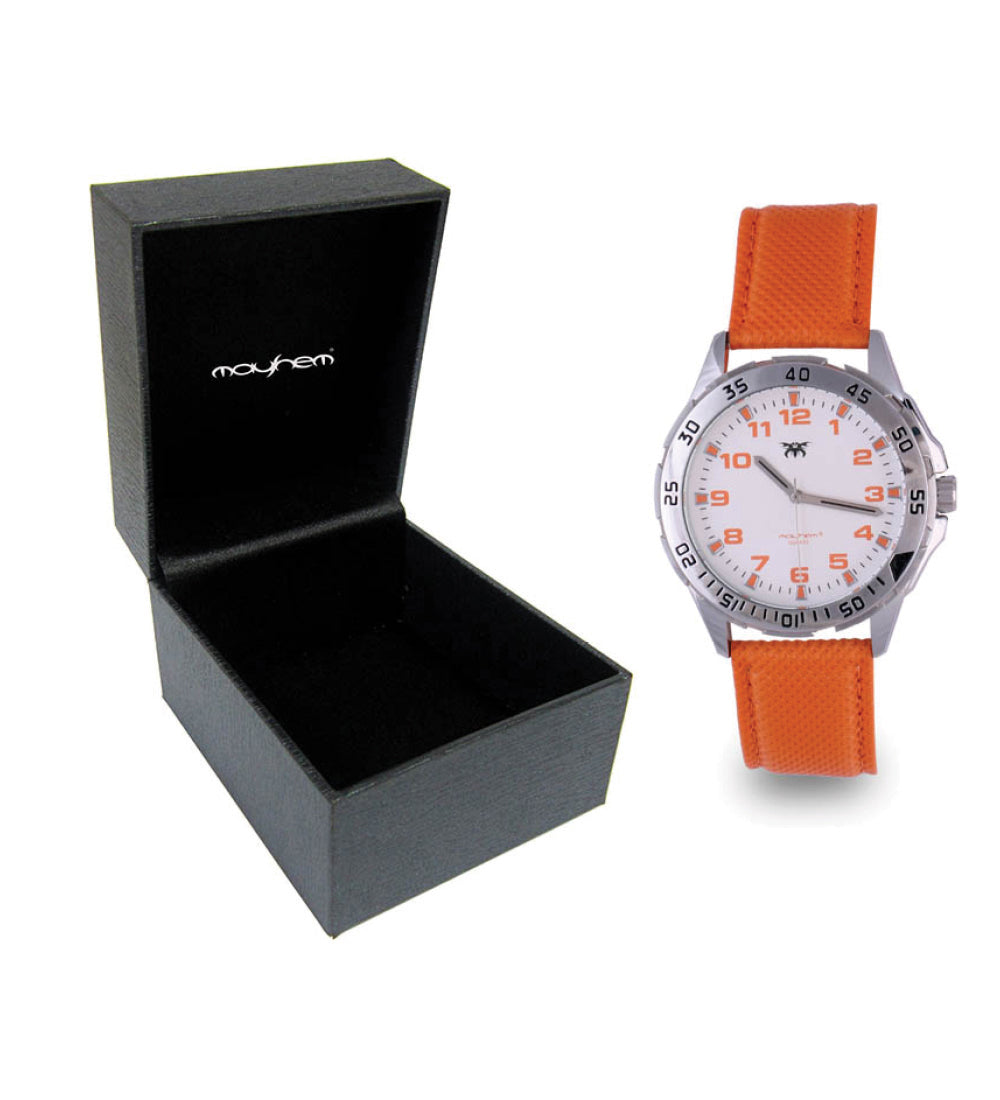 Mayhem Analog Watch - For Men / Orange Strap / White Dial (MAY-W-025)