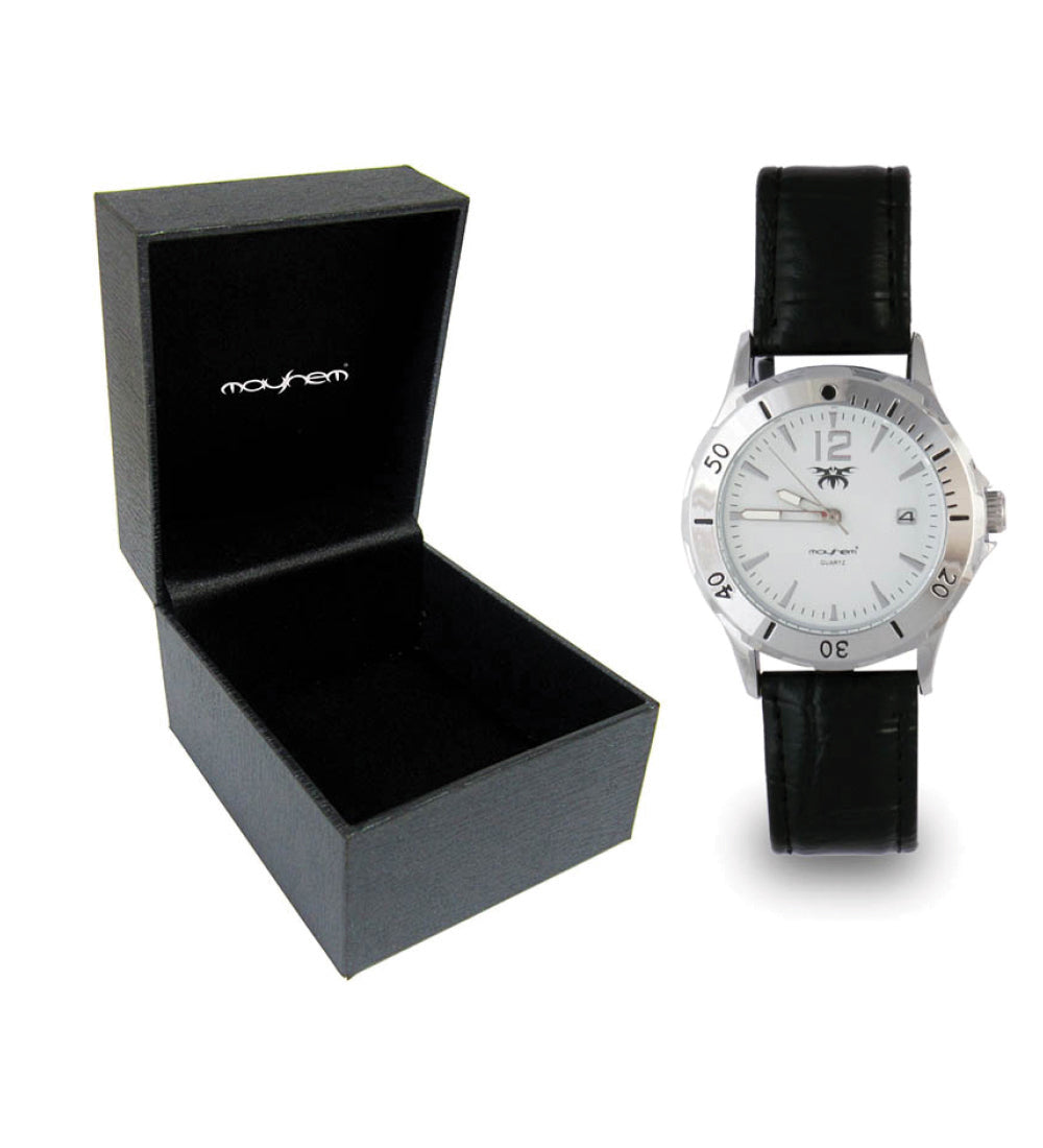Mayhem Analog Watch - For Men / Black Strap / White Dial (MAY-W-033)