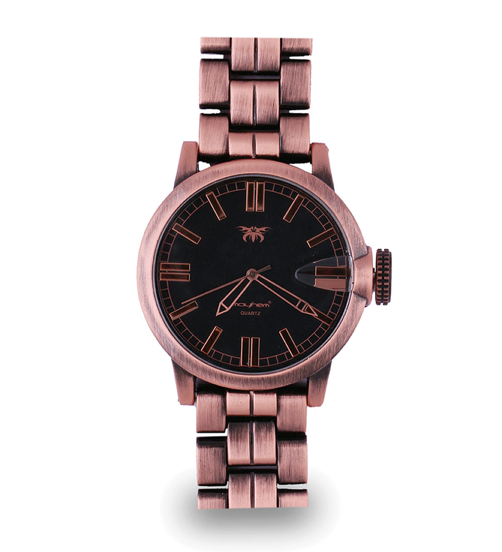 Mayhem Analog Watch - For Men / Copper Chain / Black Dial (MAY-W-035 )