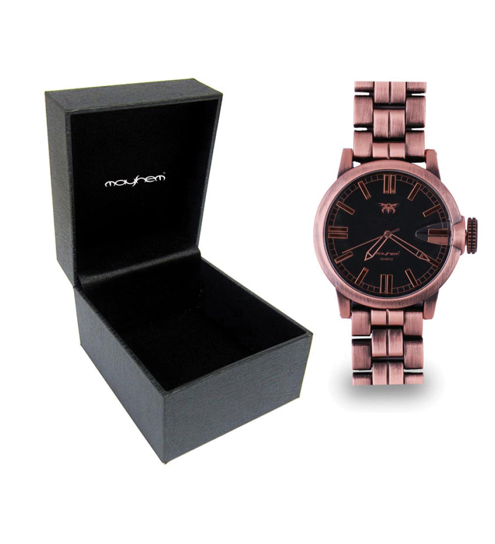 Mayhem Analog Watch - For Men / Copper Chain / Black Dial (MAY-W-035 )