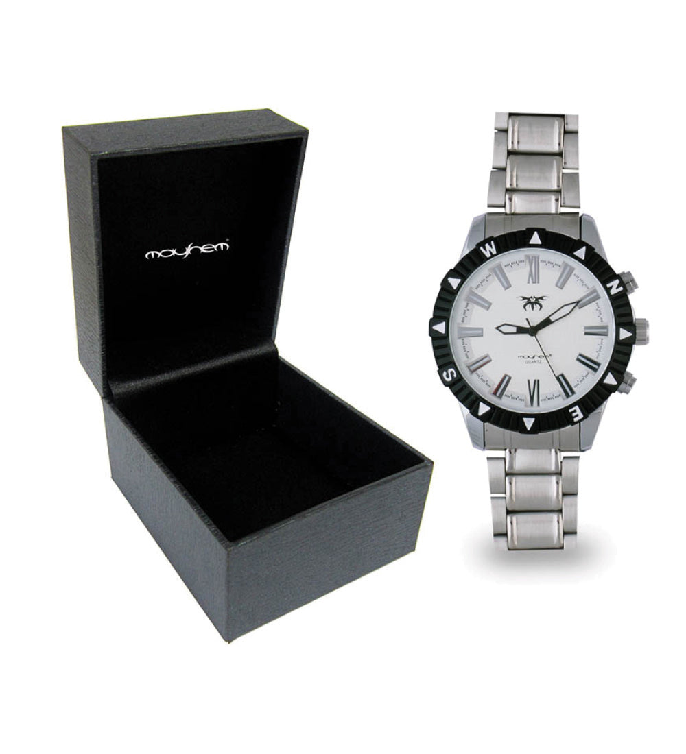 Mayhem Analog Watch - For Men / Silver Chain / White Dial (MAY-W-037 )
