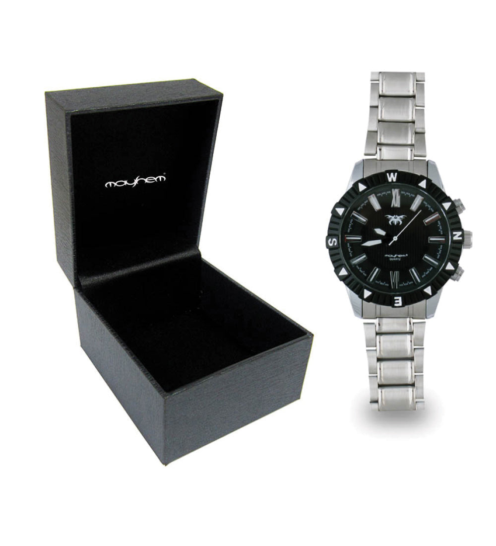 Mayhem Analog Watch - For Men / Silver Chain / Black Dial (MAY-W-038 )