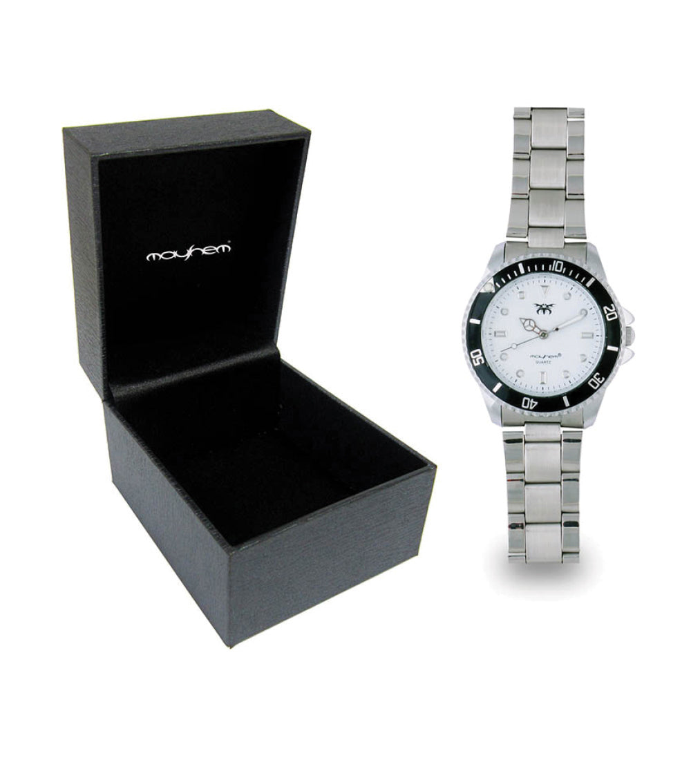 Mayhem Analog Watch - For Men / Silver Chain / White Dial (MAY-W-040 )