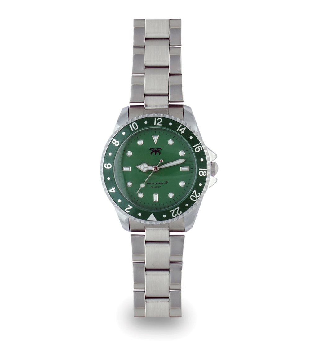 Mayhem Analog Watch - For Men / Silver Chain / Green Dial (MAY-W-043 )