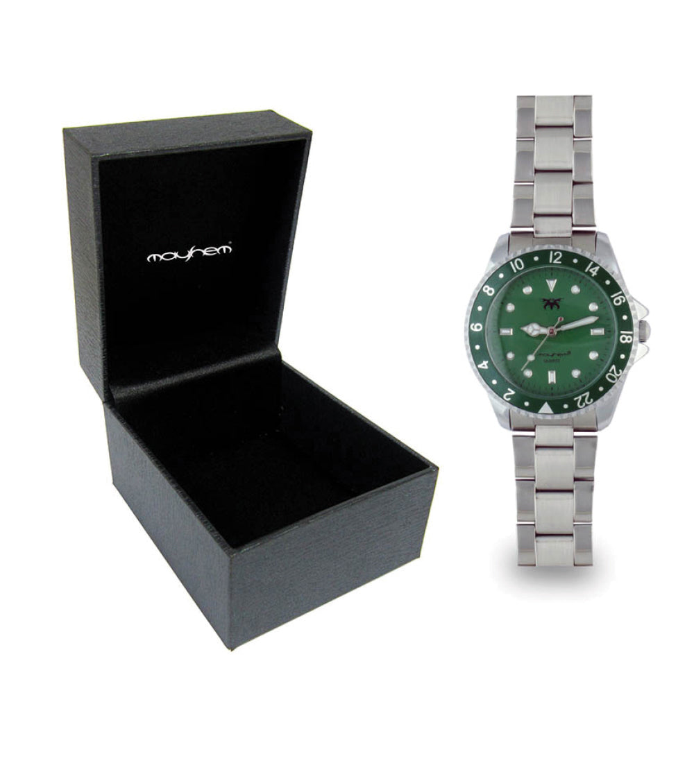 Mayhem Analog Watch - For Men / Silver Chain / Green Dial (MAY-W-043 )