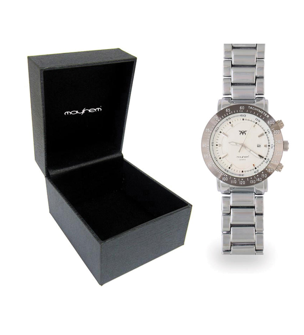 Mayhem Analog Watch - For Men / Silver Chain / White Dial (MAY-W-045 )
