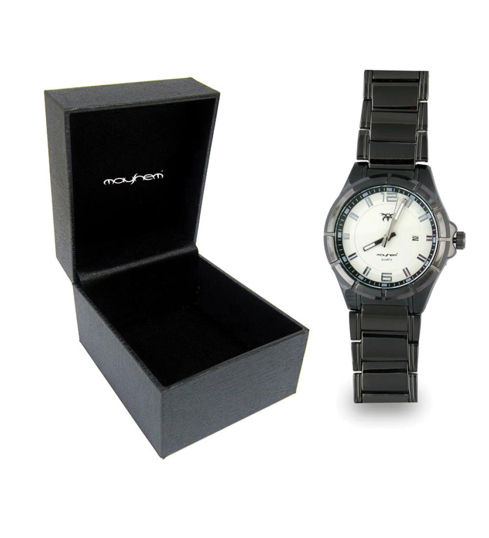 Mayhem Analog Watch - For Men / Black Chain / White Dial (MAY-W-046 )