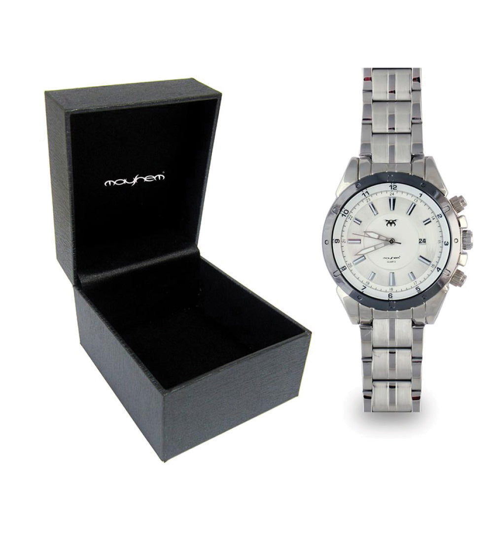 Mayhem Analog Watch - For Men / Silver Chain / White Dial (MAY-W-048 )