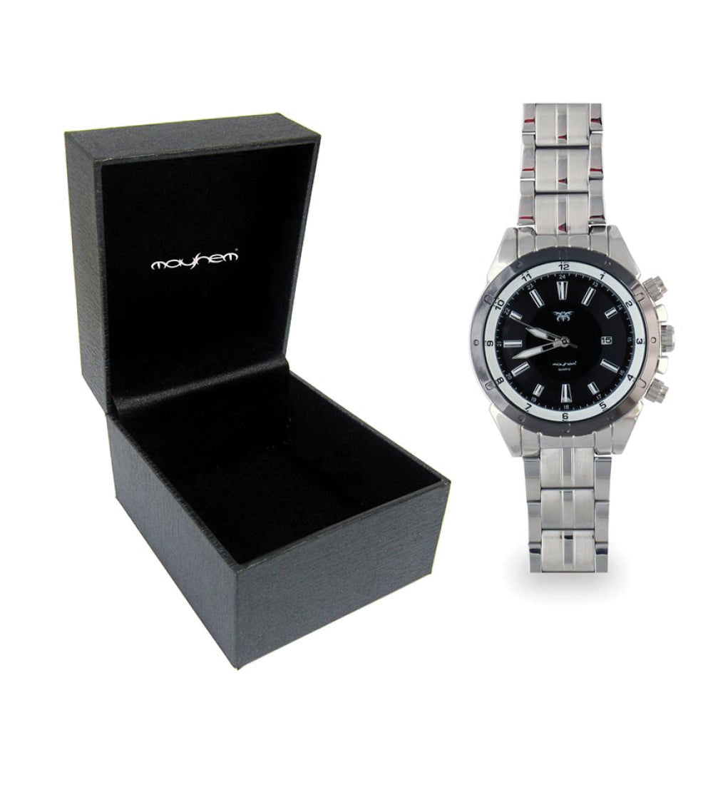 Mayhem Analog Watch - For Men / Silver Chain / Black Dial (MAY-W-049 )