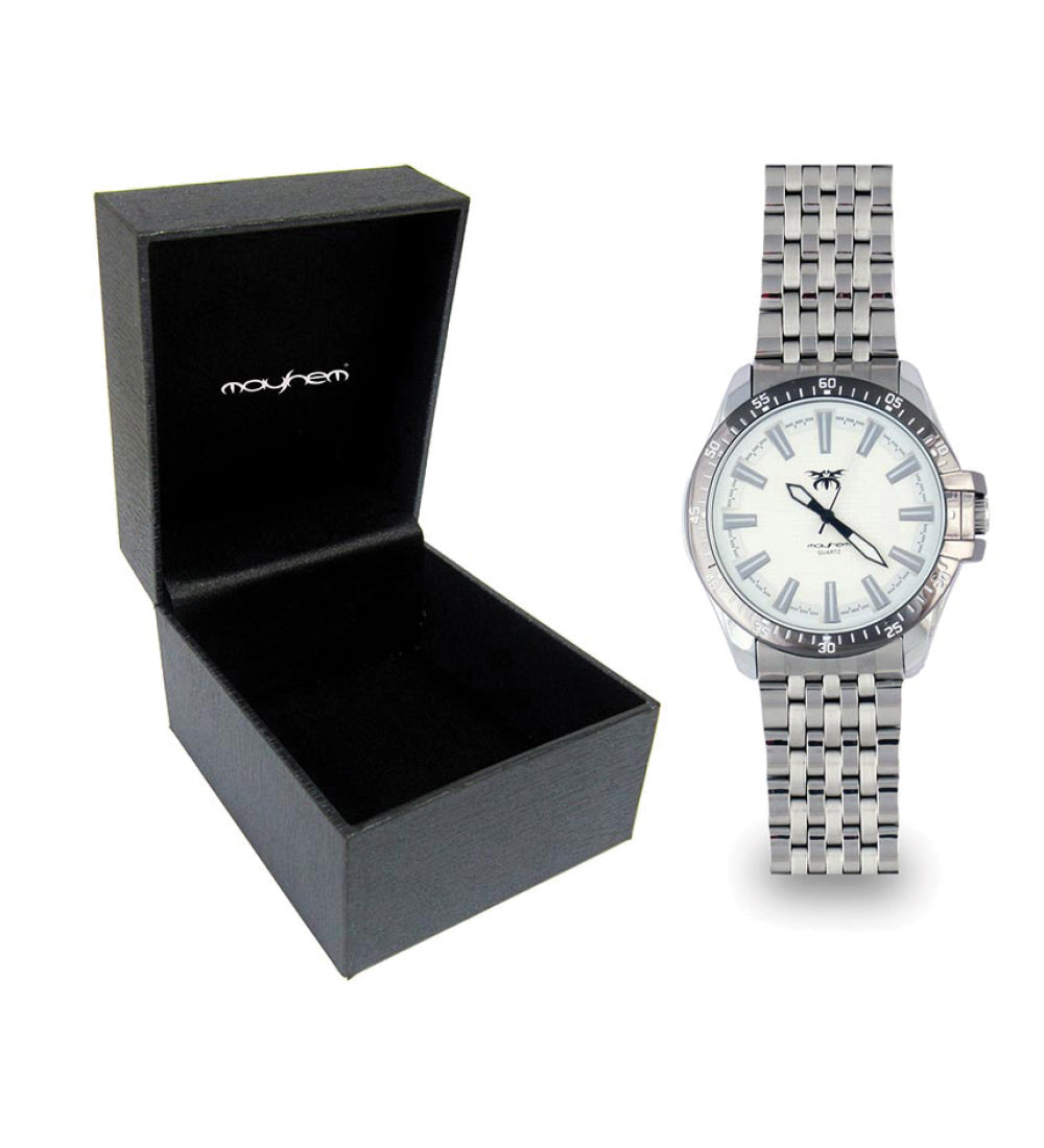 Mayhem Analog Watch - For Men / Silver Chain / White Dial (MAY-W-051 )