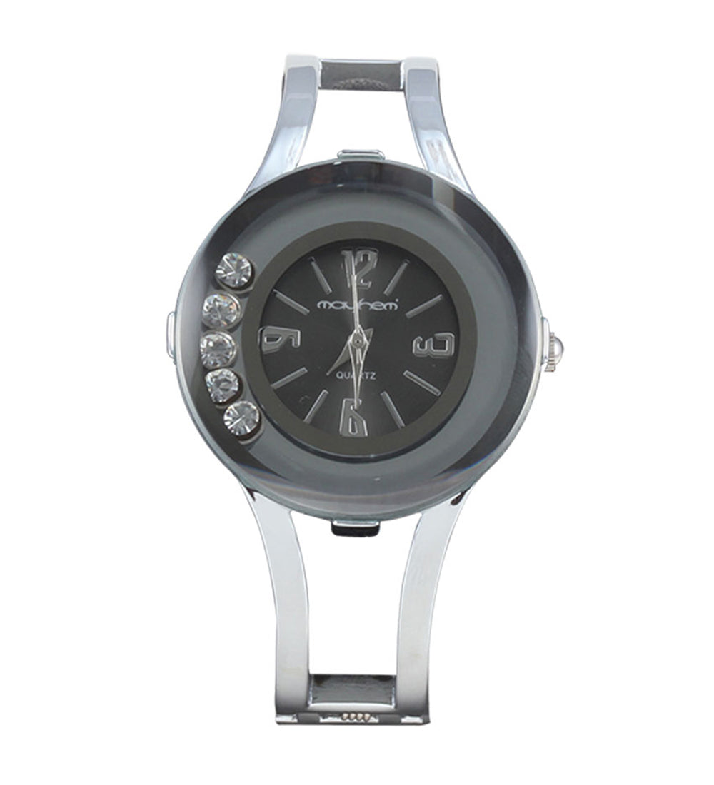 Mayhem Analog Watch - For Women / Silver Chain / Black Dial (MAY-W-065G)